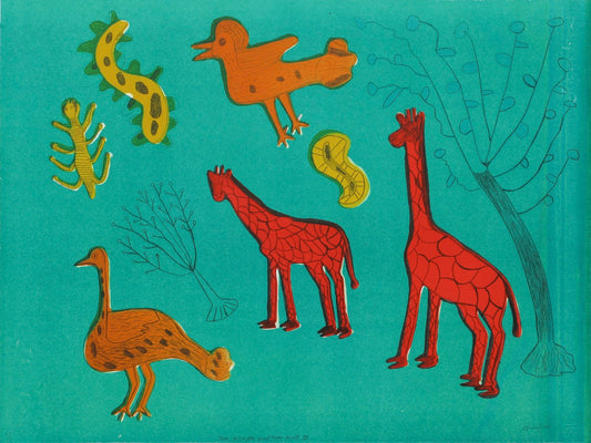 Two giraffe and two birds III